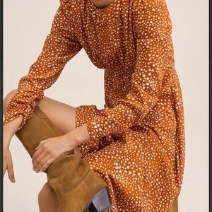 Mango Rust Polka Dot Midi Dress